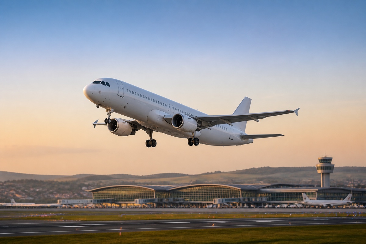 Passagierflugzeug beim Start von einem französischen Flughafen