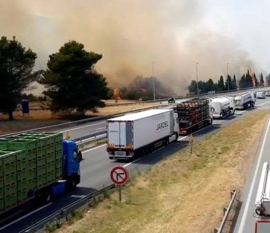 Feuer im Departement Aude entlang der Autobahn A61 Brand_A61