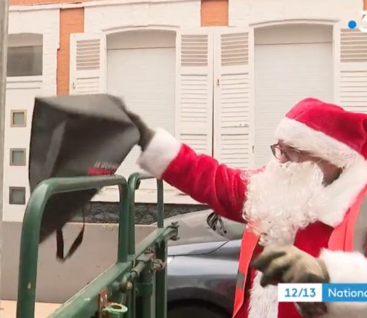 Frankreich: Der Weihnachtsmann sammelt Geschenkverpackungen zum Recyceln ein Weihnachtsmann_sammelt_Weihnachtsabfall