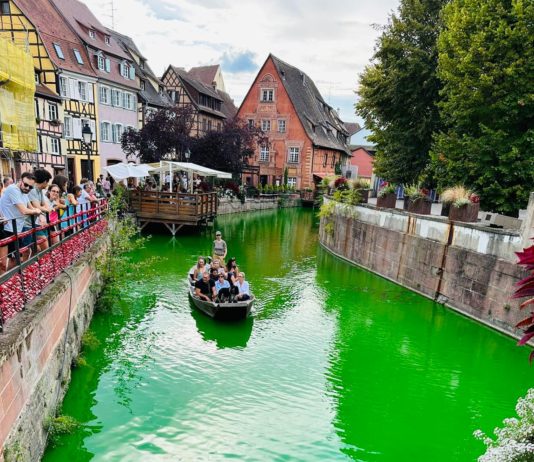 Aktivisten von Extinction Rebellion färben einen Fluss bei Colmar grün – sind dabei Fische getötet worden? Colmar_Fluss_Lauch_gruen_gefaerbt