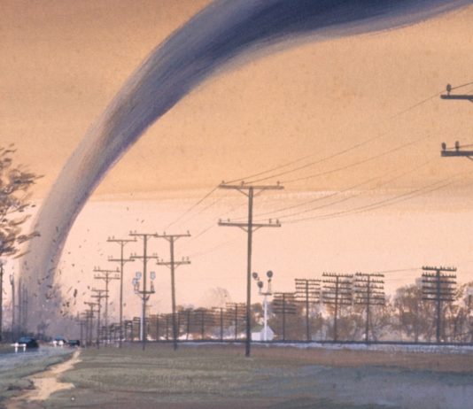 Departement Gard: Ein Tornado fegt durch das Dorf Poulx Tornado_Illustration