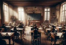 Geschichtsstunden, die das Leben schreibt: Eine Zeitreise in die 1940er Jahre 1940-Klassenraum_Illustration