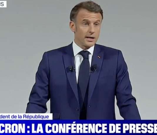 Macron: Erste Pressekonferenz nach der Auflösung der Nationalversammlung Macron_Pressekonferenz_ScreenshotBFMTV
