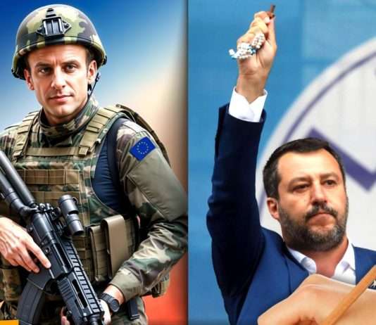 Ukraine-Krieg: Matteo Salvini veröffentlicht Fotomontage von Emmanuel Macron in Kampfuniform Macron_Salvini_ScreenX