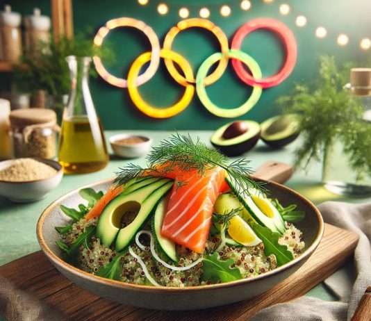 Quinoa-Salat mit Lachs: Ein leichter Genuss für französische Athleten bei den Olympischen Spielen Quinoa_Salat_Lachs
