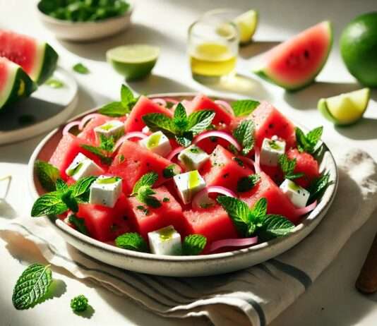 Wassermelone für die heißen Tage: Der erfrischende Wassermelonen-Feta-Salat mit Minze Wassermelonen-Feta-Minze-Salat