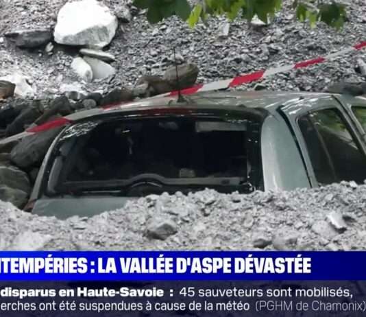 Pyrénées-Atlantiques : Neun Menschen per Hubschrauber evakuiert, Stromausfälle dauern nach Unwettern an Ueberschwemmungen_Aspe-Tal_ScreenX