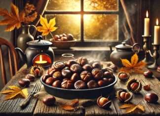 Ardèche und die Macht der Marone – Wintergenuss, Tradition und regionaler Stolz eine gemütliche Herbstszene mit frisch gerösteten Kastanien