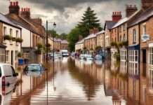 Überflutungen in Frankreich: Straßen, Häuser und Geschäfte unter Wasser Illustration_Hochwasser