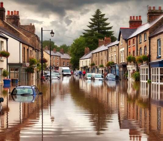Überflutungen in Frankreich: Straßen, Häuser und Geschäfte unter Wasser Illustration_Hochwasser