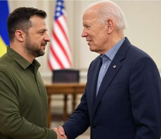 Ukraine-Krieg: USA gewähren 20 Milliarden Dollar Kredit finanziert durch eingefrorene russische Vermögenswerte Biden_Selenskyj_Illustration