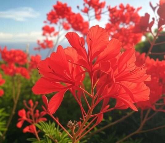 La Réunion: Wenn die Flamboyants die französische Insel in rotes Festtagslicht tauchen Flamboyants_La-Reuniuon_Illustration
