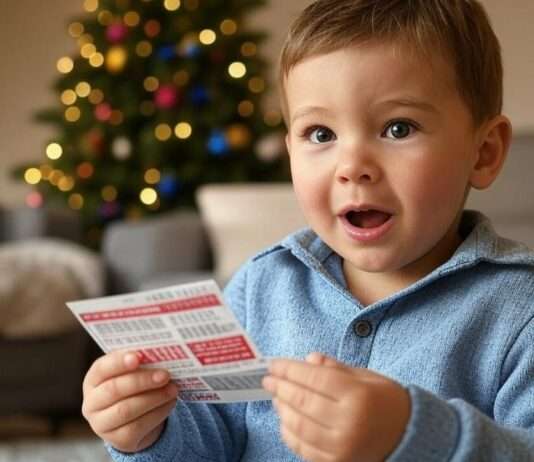 Keine Glücksspiele zu Weihnachten: Warum Kinder darunter leiden könnten Lotterieschein_Kind_Weihnachtsbaum_Illustration