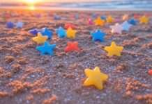 Finistère: Mini-Sterne aus Plastik – ein großes Problem an der bretonischen Küste Plastik_Strand_Illustration