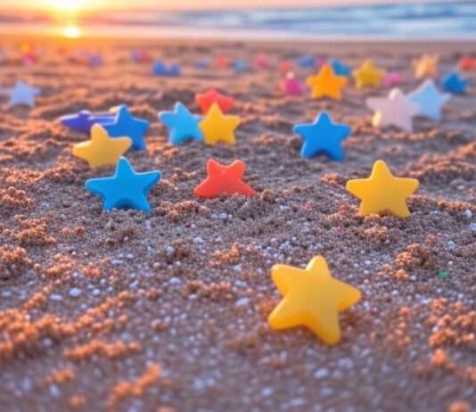 Finistère: Mini-Sterne aus Plastik – ein großes Problem an der bretonischen Küste Plastik_Strand_Illustration