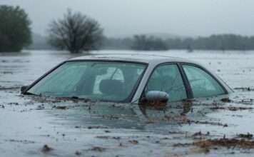 „Die Jahrhundertflut“ – Der Westen Frankreichs steht unter Wasser Auto_Hochwasser_Illustration