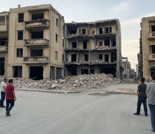 Emmanuel Macron kündigt internationale Konferenz zur Wiederaufbauhilfe für den Libanon an Beirut_zerstörte_Häuser_Illustartion