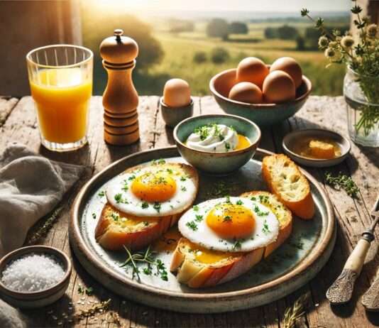 Le Soleil Rustique: Œufs Plein Air sur Croûte Citronnée aux Herbes Fraîches 🌞 Franzoesische_Fruehstueckseier