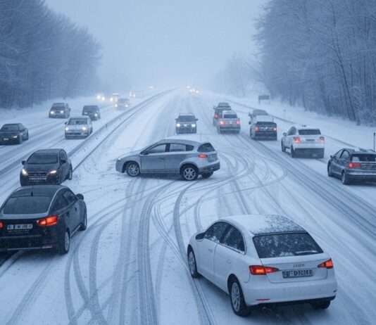 Chaos auf der A25: Blitzeis sorgt für Massenkarambolagen zwischen Lille und Dunkerque Glatteis_Autobahn_Illustration