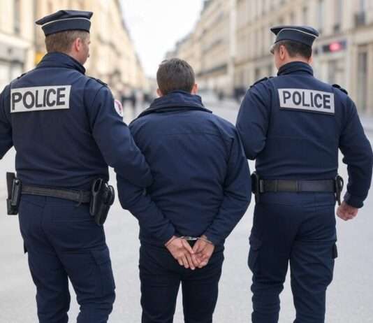 Brutaler Überfall in der Nacht: Familie in Moutiers‑en‑Cinglais gefoltert und ausgeraubt Polizei_Verhaftung_Illustration