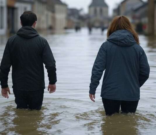 Historische Überschwemmungen in Ille-et-Vilaine: Hunderte evakuiert Überschwemmung_Dorf_Illustration