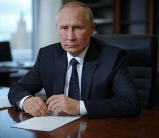 Gesprächsbereitschaft zwischen Putin und Trump: Eine echte Chance oder leere Worte? Wladimir_Putin_Schreibtisch_Illustration