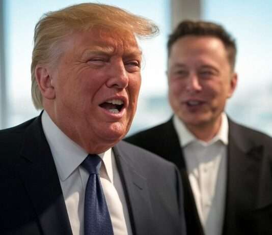 Trump und Musks Demontage der Regierung erschüttert die Grundlagen der US-Demokratie Donald_Trump_Elon_Musk_lachend_Illustration