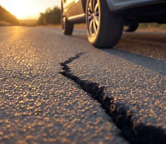 Zerfurcht und gefährlich: Die Landstraße RD513 zwischen Trouville und Villerville bröckelt Landstrasse_Strassenschäden_Illustration