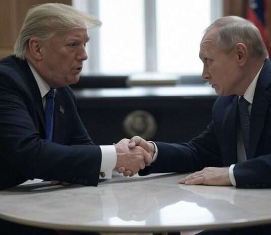 Trumps umstrittener Friedensplan für die Ukraine: Balanceakt zwischen Diplomatie und Eigeninteressen Trump_Putin_Handshkae_Illustration