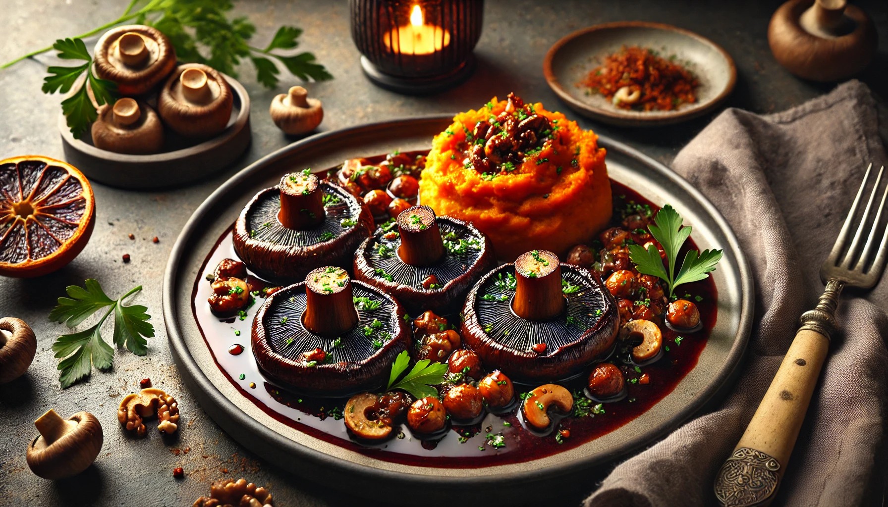 Burgund modern interpretiert: Vegetarischer Coq au Vin mit Portobello-Pilzen