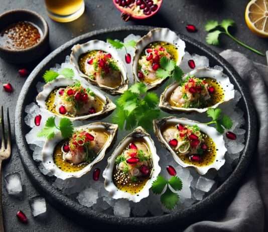 Austern modern zubereitet: Austern Ceviche mit Yuzu und Granatapfel Austern_Ceviche