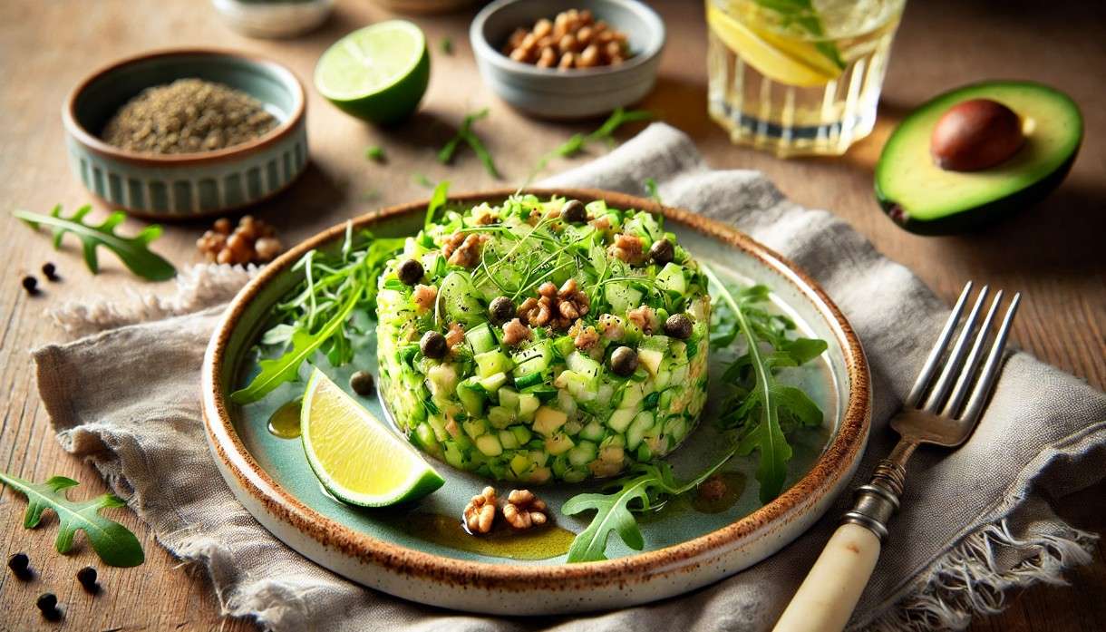 Scheinfasten – Snacks & kleine Mahlzeiten: Französisches Avocado-Gurken-Tartar mit Limette