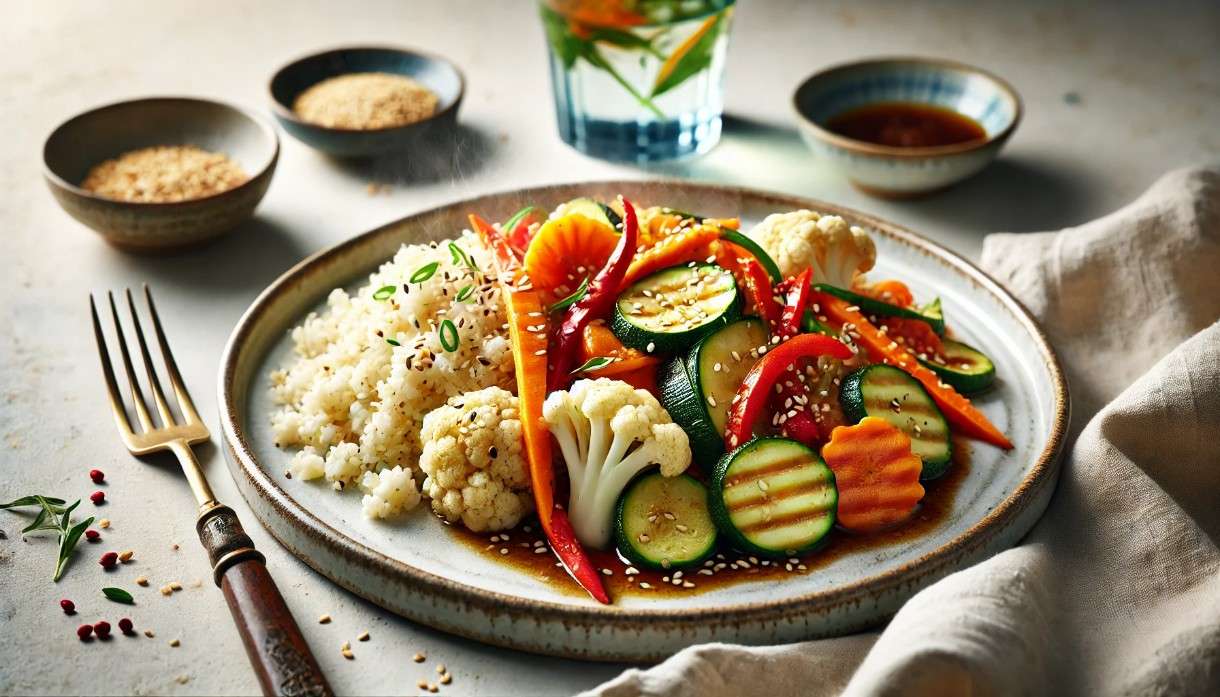 Scheinfasten – Mittagessen: Blumenkohlreis mit asiatischer Gemüsepfanne à la française