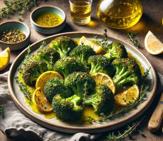 Scheinfasten – Abendessen: Ofengerösteter Brokkoli mit Zitronen-Kräuteröl Brokkoli-Zitronenöl