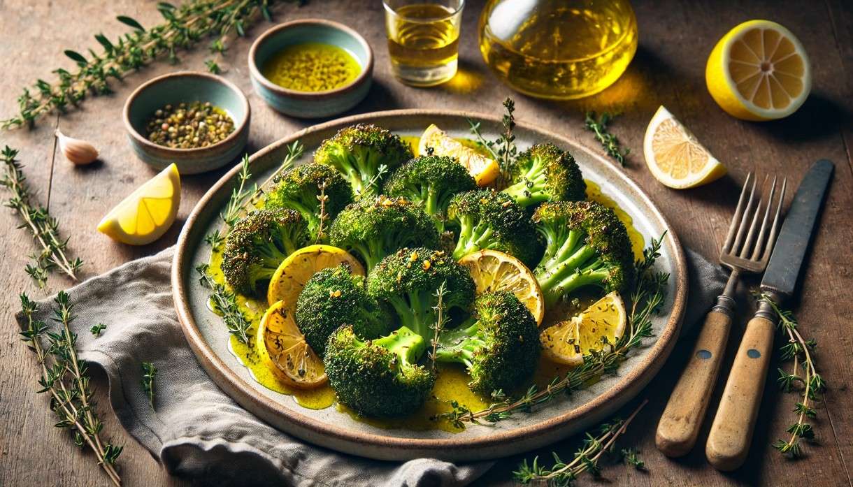 Scheinfasten – Abendessen: Ofengerösteter Brokkoli mit Zitronen-Kräuteröl
