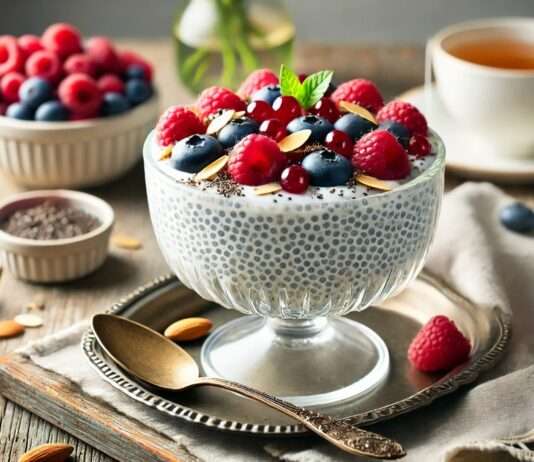 Scheinfasten – Frühstück: Französischer Chia-Kokos-Pudding mit Beeren Chia-Kokos-Pudding