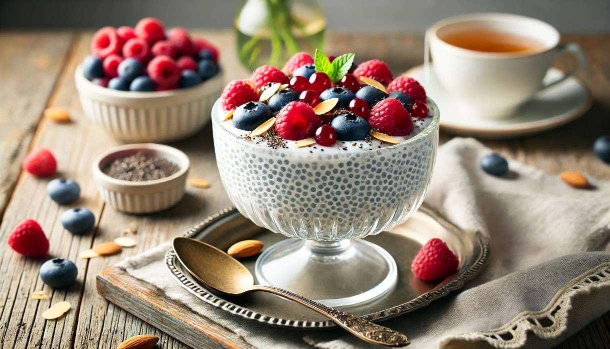 Scheinfasten – Frühstück: Französischer Chia-Kokos-Pudding mit Beeren