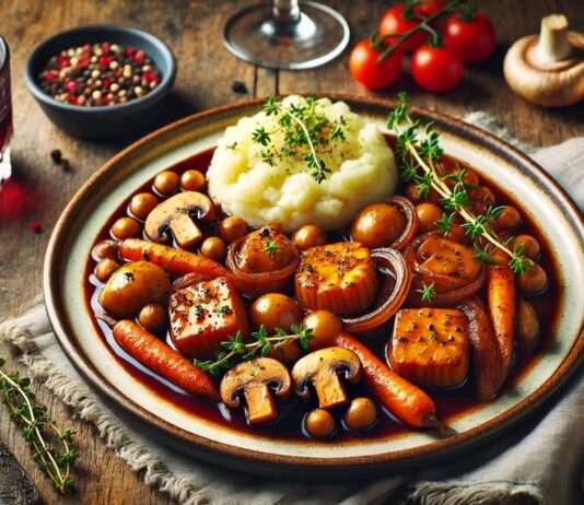 Vegetarische Coq-au-Vin-Variante mit Jackfruit â Die Bourgogne erfindet sich neu Coq-au-Vin-vegetarisch