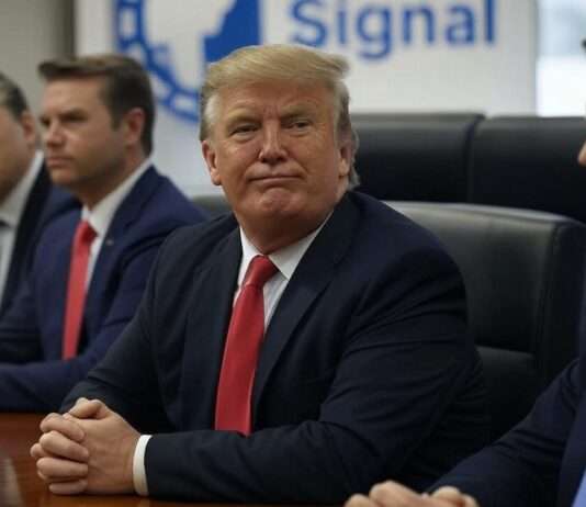 Sicherheitsrisiko Weißes Haus Donald_Trump_Vance_Hegseth_Signal_Illustration