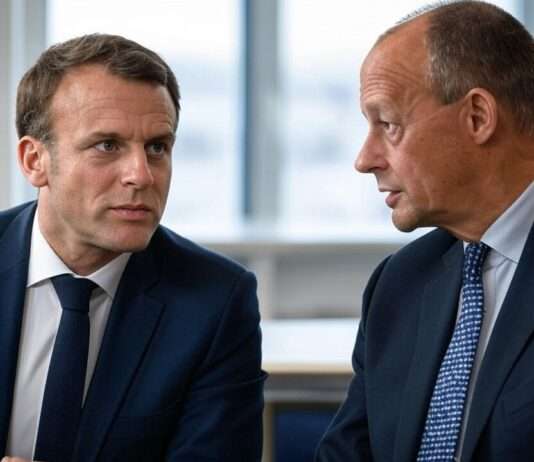FCAS in der Warteschleife: Europas Prestigeprojekt zwischen strategischem Anspruch und politischer Realität Emmanuel_Macron_Friedrich_Merz_Illustration