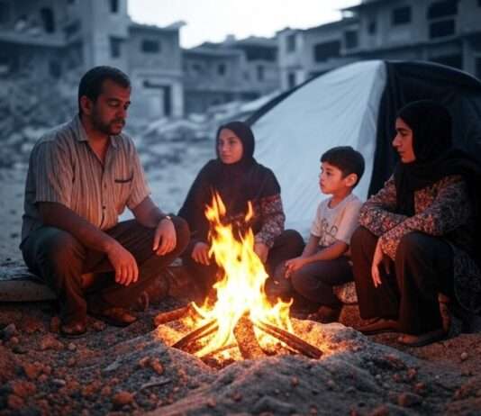 Kommentar: Wenn „freiwillig“ zur Farce wird Gaza_Menschen_Zerstörungen_Illustration