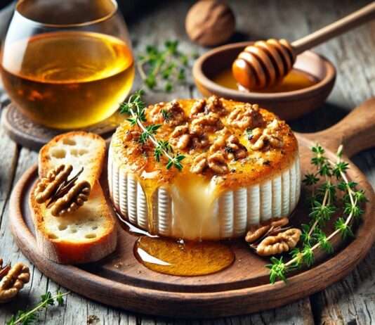 Crottin de Chavignol Rôti, Miel et Noix Gebackener-Crottin-de-Chavignol-mit-Honig-und-Walnüssen