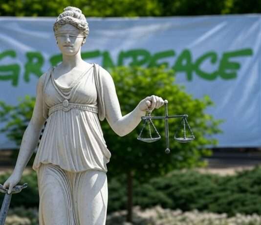 Greenpeace in den USA zu hoher Schadensersatzzahlung verurteilt: Ein Präzedenzfall für Umweltaktivismus Justiz_Verurteilung_Greenpeace_Illustration