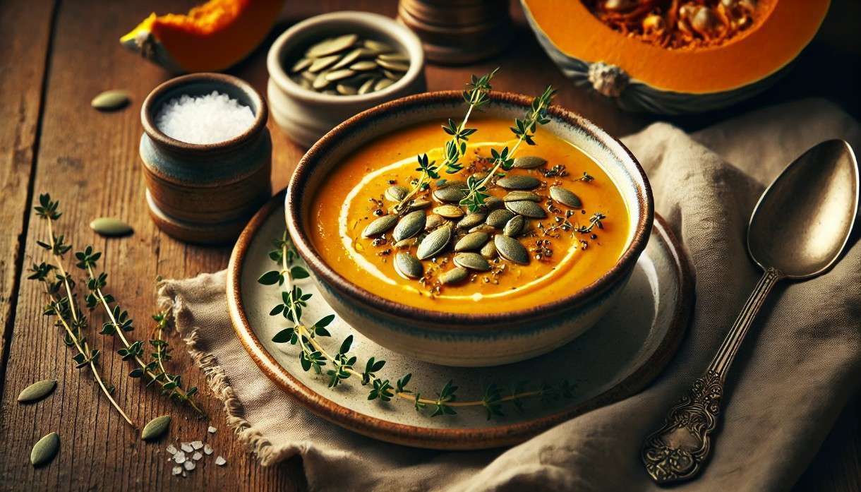 Scheinfasten – Mittagessen: Französische Kürbissuppe mit Kokosmilch & Thymian