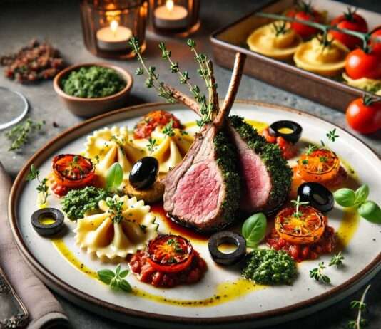 Die Küche der Provence erfindet sich neu: Lammkarree mit Tapenade-Kruste und Ratatouille-Ravioli Lammkarree-mit-Tapenadekruste