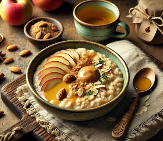 Scheinfasten – Frühstück: Nussiges Mandelmus-Porridge mit französischem Flair Mandelmus-Porridge