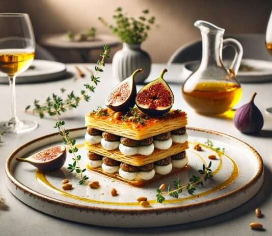 Die Küche der Provence erfindet sich neu: Millefeuille vom Ziegenkäse, Feigen und Pinienkernen mit Olivenöl-Reduktion Millefeuille-vom-Ziegenkäse