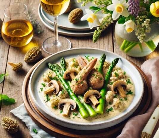 Ragout vom Kaninchen mit Spargel und Morcheln à la crème Ragout-vom-Kaninchen