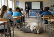 Wenn ein Labrador zum Lieblingslehrer wird – Wie ein Schulhund im Cantal Leben verändert Schüler_Klassenraum_Hund_Illustration