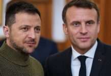 Selenskyj bittet Macron um Hilfe: „Russland nutzt die weltweite Ablenkung schamlos aus“ Selenskyj_Macron_Illustration